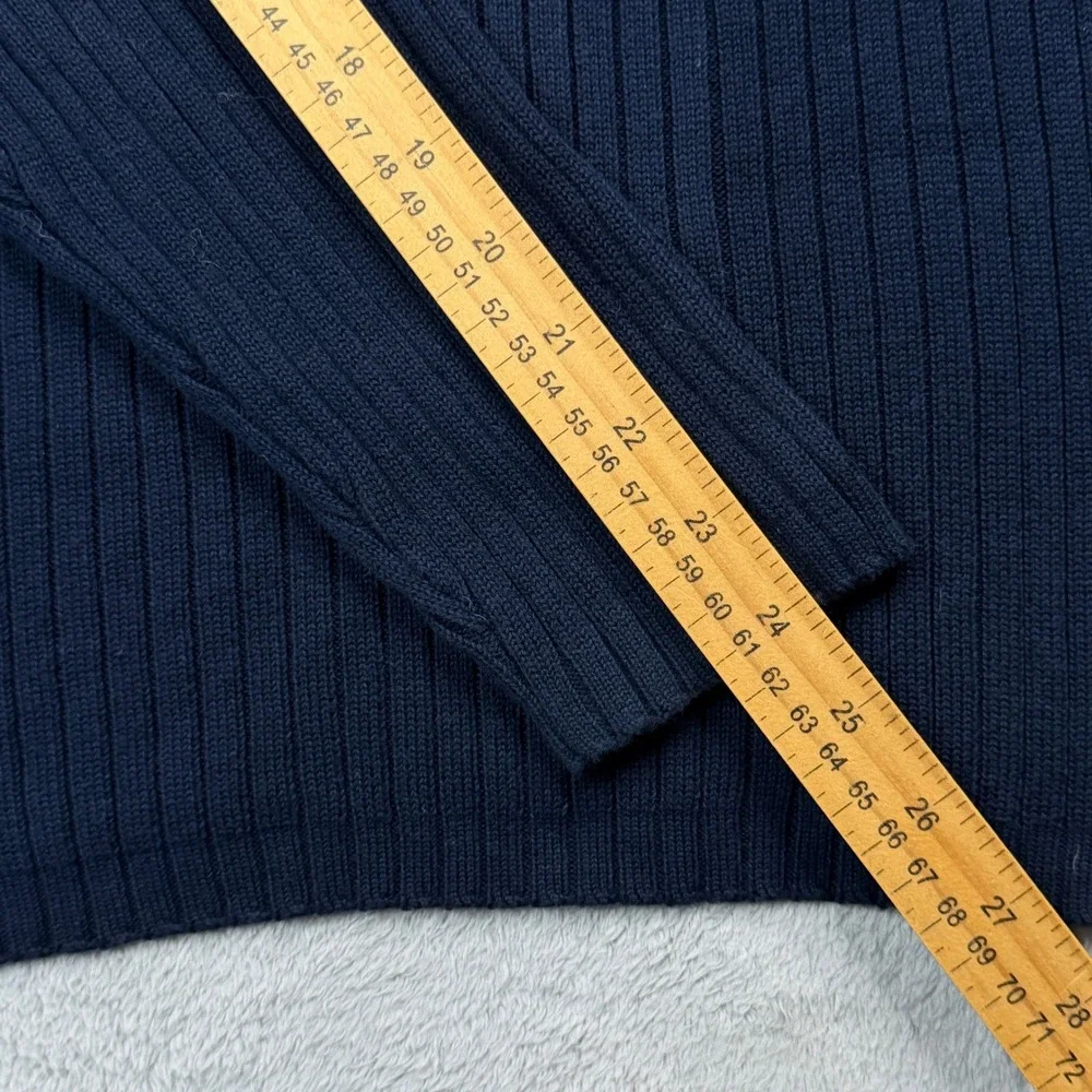 Brooks Sport Mens Navy Blue Ribbed V-Neck Cotton Sweater Size Med Long Sleeve